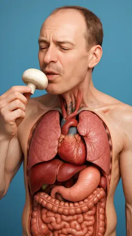 What happens while eating mushrooms in the human body? #humanbody #anatomy #3danimation #sciencetok #aiart #digestivesystem #medicalanimation #healthfacts #foryou #fyp #healthawareness #medical 
