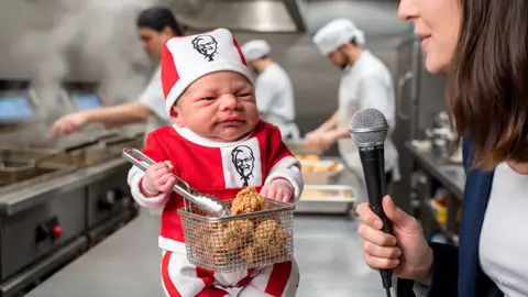 Fresh out of the womb and already working the fryer 🍗😂 This newborn is securing the bag before the pacifier! 🎷 #NewbornOnTheJob #KFCBaby #BabyAtWork #JazzVibes #ComedyGold #ParentingLOL #MiniChef #FunnyVideo #ViralBaby #ReporterLife #ForYou #FYP #fortiktok 