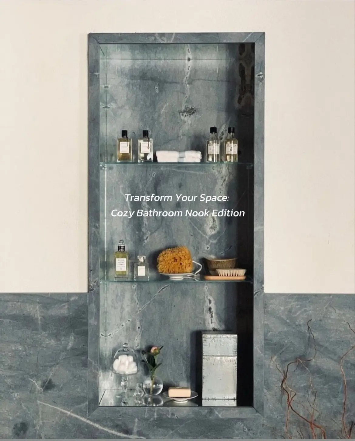 Marble accents and pops of color can transform a plain bathroom nook into something that draws the eye 👁️ and creatives a cozy house aesthetic and vibe. Follow for more house aesthetic tips!  #interiordecor, #homedecor, #cozyhome, #designinspiration, #houseaesthetics