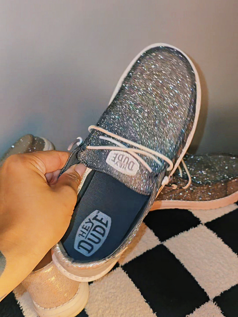 Replying to @mrskjs8 my favv sparkle shoes! @HeyDude #heydude #heydudes #tiktokshopcreatorpicks  ##tiktokshopbacktoschool #heydudeshoes 