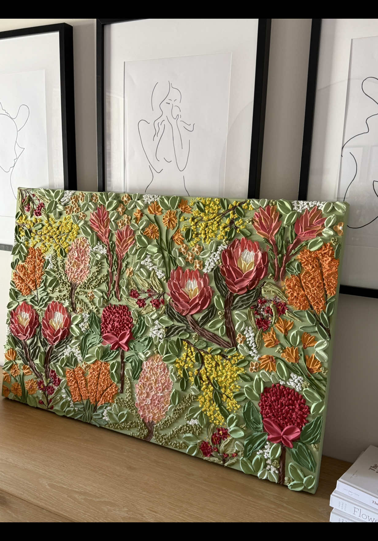 BTS of ‘Where the Wild Things Are’ coming very soon.  #texturedart #australianartist #texturedflorals #colouryourhome #artcollector #dopaminedecor #creativeprocess #abstractart #floralartwork #ReflectionsCollection #NativeFloralArt #arttutorial 