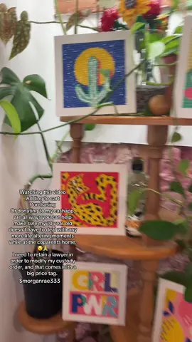 Ignore the wall, it’s being fixed this weekend. we had a leak in the foundation, and every time it rained, water would come in along the wall. #longdistancecoparenting #plantcorner #childhoodtrauma #diamondpainting #cutediamondpainting #lawyerup 