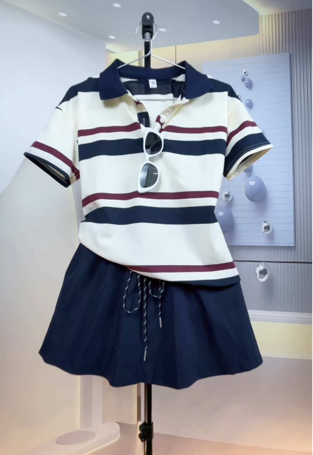 Set Đồ Thể Thao Áo polo kẻ trend + chân váy xanh than dáng xòe hàng QC hot #setdoxinh #outfit #hottrend #thoitrangnu #xh #rubyruby #fypシ 