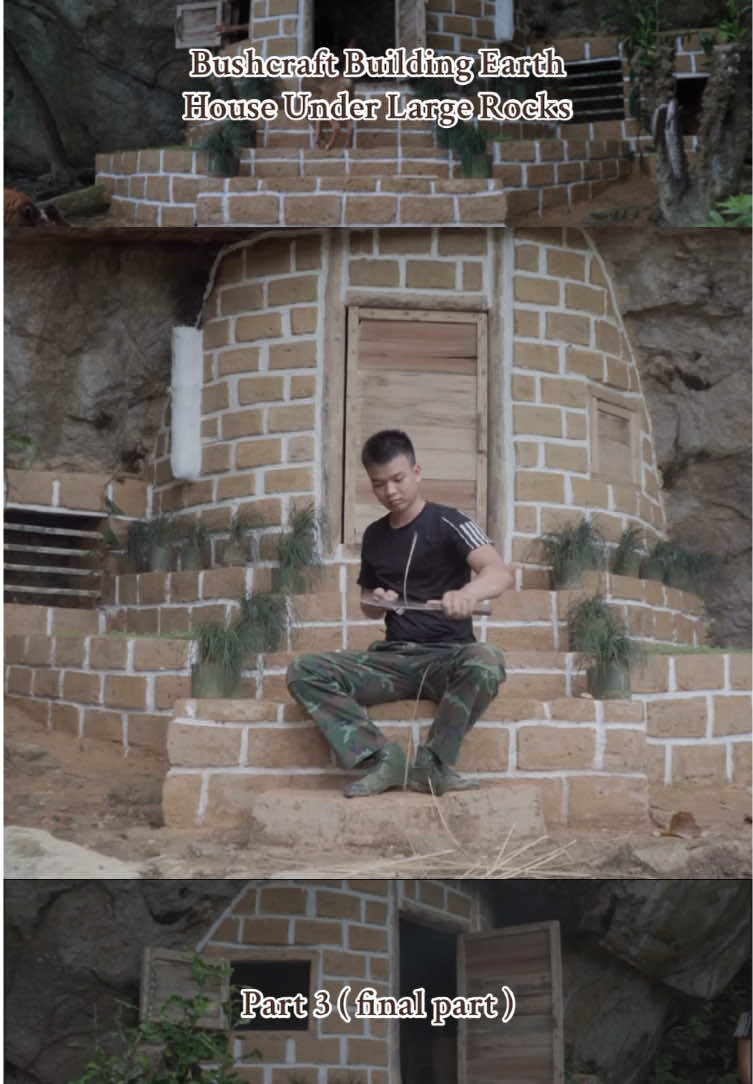 Part 3 | Bushcraft Building Earth House Under Large Rocks #survival #bushcraft #forest #camping #bushcraftsurvival #survivalskills #cabin #shelter #treehouse #msmaysurvival 