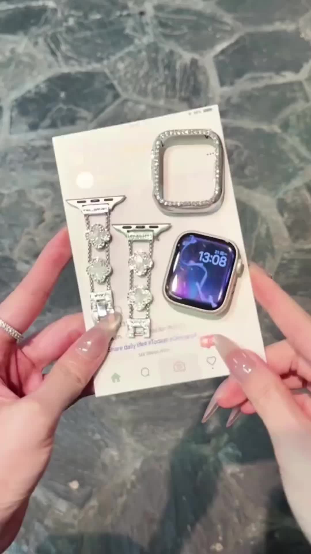 Four-leaf clover Diamond Metal Bands. #charmbracelets #applewatchband #charmbracelet #applewatchstrap #watchbands #applewatchstraps #watchlovers #applewatchbands #tiktokshopbacktoschool