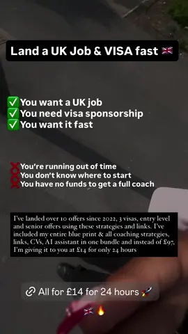 🎯 Tired of applying to UK jobs with ZERO responses? CV getting ignored? No clue where to find real visa sponsorship roles? Then the UK JOBS VAULT is for YOU. 🇬🇧 ✅ Jobs with UK GOV, NHS, Universities, Airlines, Big 4, Top Firms ✅ Weekly sponsorship roles sent to you ✅ CV & LinkedIn done for you ✅ Interview prep tools, templates & expert support 🎓 Must have a degree 📍 Must be in the UK (PSW or Student Visa) Members are securing interviews & offers weekly. 🚀 Tap the link in bio to join the VAULT before it closes.
