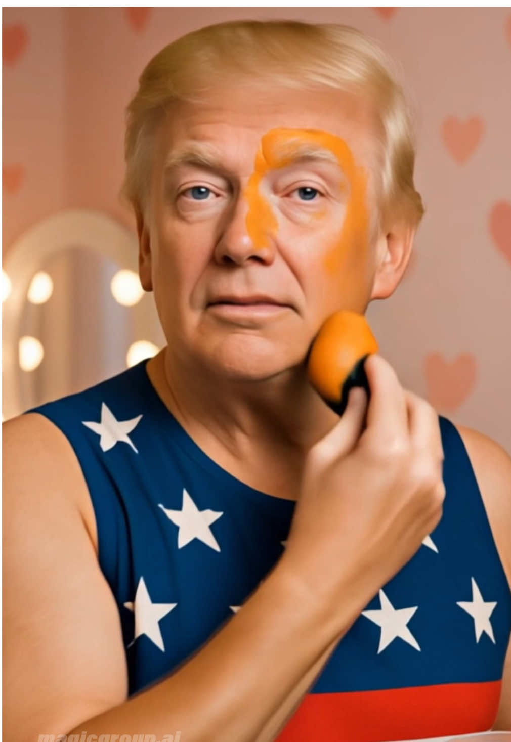 world leaders makeup routine 💄 #trump #putin #macron #kimjongun #MakeupRoutine #aiart #digitalart #satire #politicalhumor #funnyedit #worldleaders #vanitymirror #pinkroom #flagdress #viralcontent 