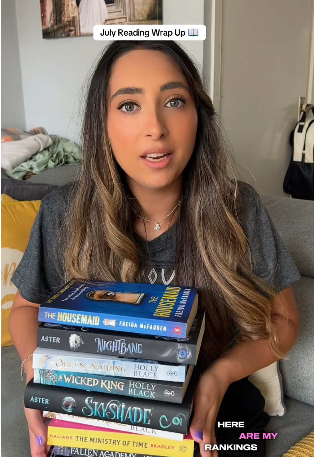 That’s a wrap 🌯 #julyreads #readingwrapup #bookrecs #bookreview #bookrecommendations #booktoker #fantasybook #scifibooks #thrillerbooks #thehousemaid #thestarlightheir #thecruelprince #nightbane #skyshade #theministryoftime 