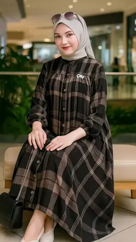 Gamis rayon motif kotak premium dan elegan #gamis #gamismotif #gamiskotakkotak #gamiskekinian 