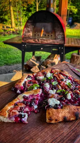 Not traditional. Not sorry. Blueberry + prosciutto + goat cheese = chaos in crust form—wood-fired till the crust blisters, the goat cheese oozes, and the blueberries burst into jammy magic. Sweet, salty, smoky, and full-on wild.  Oven by the only one : @Authentic Pizza Ovens 