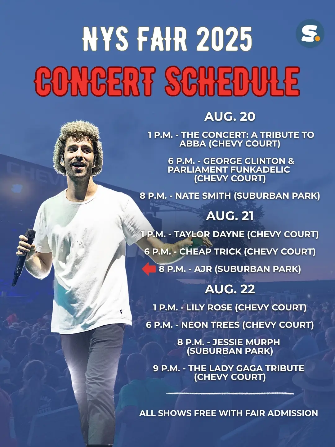 With less than two weeks until the New York State Fair, we can't wait to grab our Pizza Fritte and head to one of the over 40 acts coming to this year's celebration. Who are you most excited to see? Tap the link in our bio for our full fair coverage. #syracuse #centralny #upstateny 