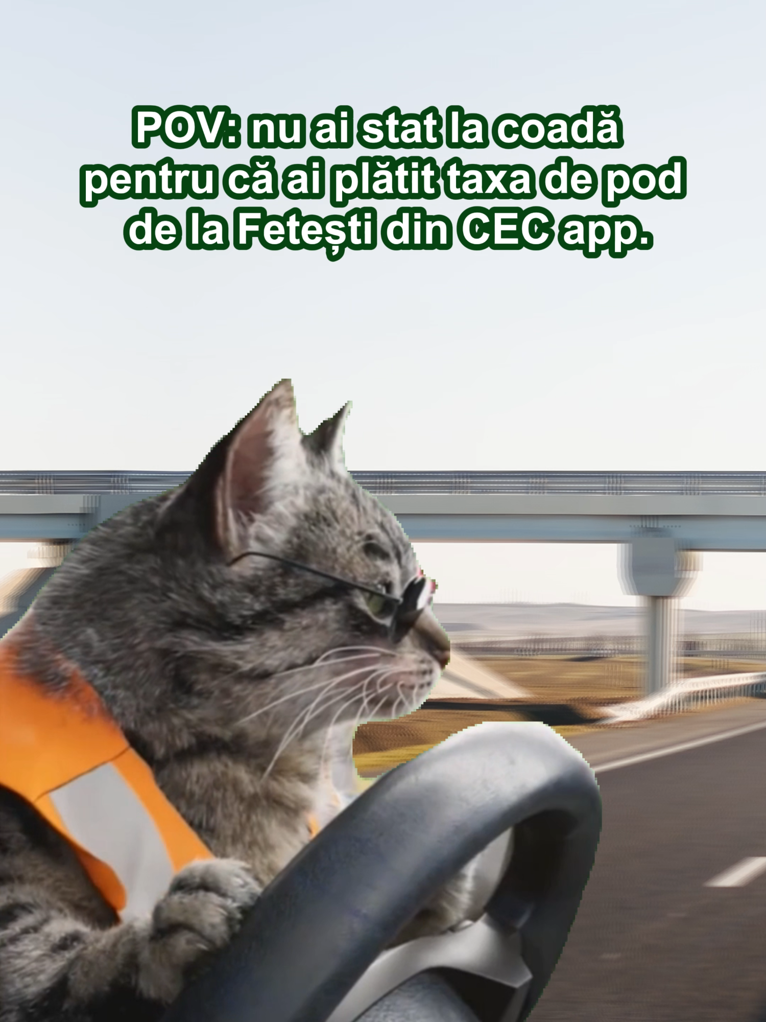 Plătește rapid taxa de pod de la Fetești direct din CEC app și bucură-te de un drum fără opriri. Simplu, eficient, direct din aplicație. #CEC #CECapp #Trafic #Masini #Pisici