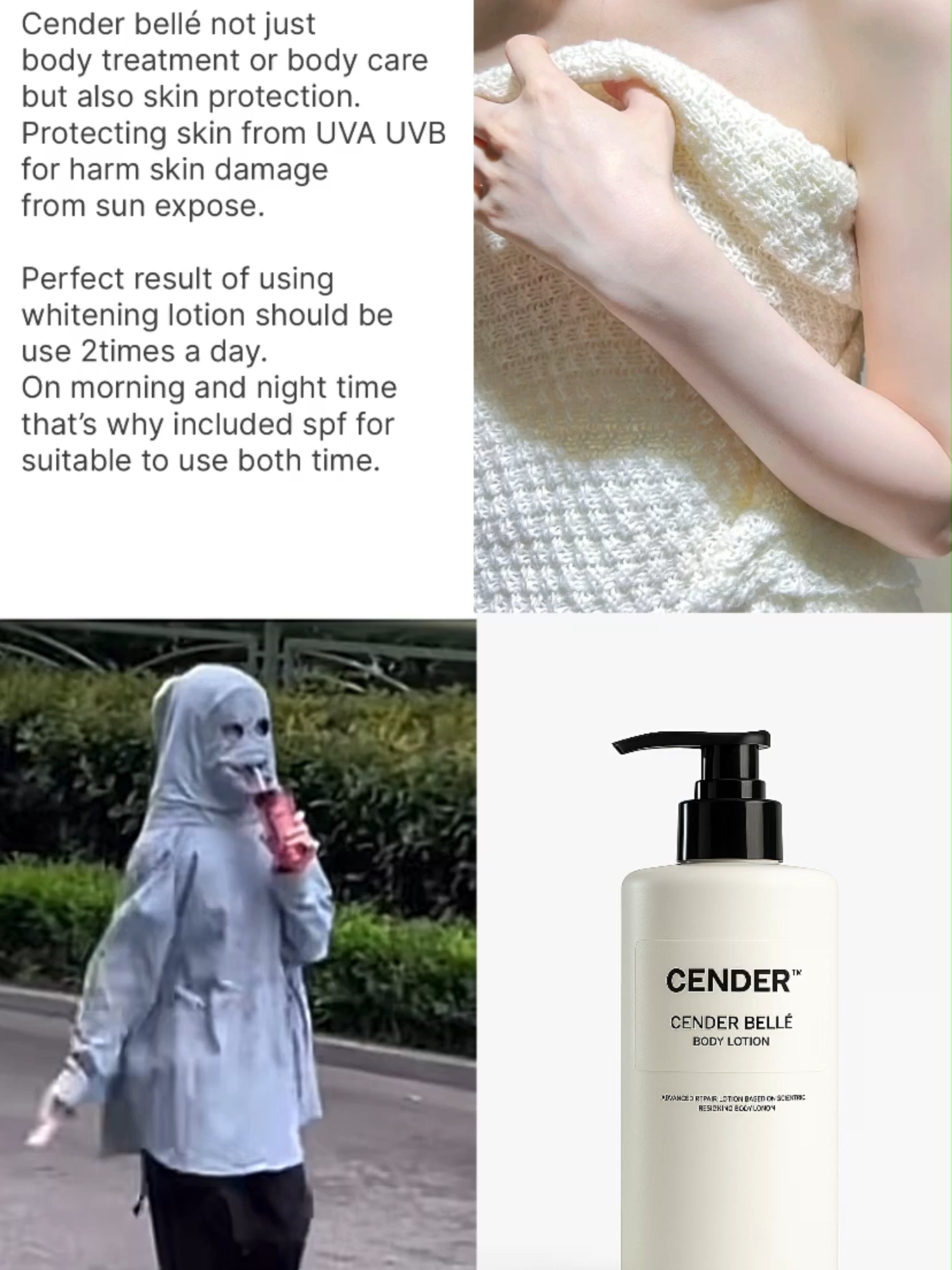 CENDER SPF 60PA++ Cender bellé មិន​ត្រឹម​តែ​ជា​ការ​ឡេបំប៉នស្បែក និងព្យាបាលបញ្ហាស្បែកទេប៉ុន្តែ​ក៏​ជាឡេដែលអាច​ការ​ការពារ​ស្បែក​ផង​ដែរ ដោយការពារស្បែកពីកាំរស្មី UVA UVB ដើម្បីកុំអោយស្បែកខូចដោយសារកំដៅថ្ងៃខ្លាំង☀️ លទ្ធផលល្អឥតខ្ចោះនៃការប្រើឡេលាបស្បែក គួរតែប្រើ 2 ដងក្នុងមួយថ្ងៃ។ ពេលព្រឹក និងពេលយប់ មូលហេតុនេះហើយបានជាឡេខាងយើងបាន  រួមបញ្ចូល spf នៅក្នុងនឹងដើម្បីអោយអតិថិជនងាយស្រួលយក្នុងការប្រើទាំងពីរពេលវេលាតែម្ដង✨ #fyp #foryou #whitening #bodycare #bodylotion #cenderbellé #healthyskin #khmer #cambodia #chinesebodycare #chineseskincare #bodylotionviral #viral