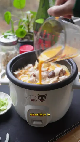 EP 14. Recipe in Caption! What came first? The chicken or the egg? Rice Cooker Oyakodon is a classic in my household. As usual the water to rice ratio may differ depending on the kind of rice you use! Cooking times may also differ depending on your rice cooker model.  My rice cooker is a 2 cups uncooked / 4 cups cooked size. Ingredients 1 cup water 1/4 tsp dashi powder 3/4 c medium grain rice 1 tbsp mirin 1 tbsp soy sauce 4 oz chicken, dice (feel free to marinade if you want) 1/4 onion, thinly sliced 1 egg, beaten Mushrooms, optional 1. Wash the rice. 2. Add rice, water, dashi powder, mirin, and soy sauce to the rice. Stir. 3. Evenly add the chicken on top of the rice, DO NOT STIR. 4. After 18-20 minutes drizzle the beaten egg on top of the chicken and rice.  5. Place the lid back on and let finish cooking 6. Stir together and season to tastewith salt, pepper, or soy sauce #oyakodon #japanesefood #ricecooker #ricecookerrecipe #smallappliancecooking #ricecookerhack #cookininricecooker 