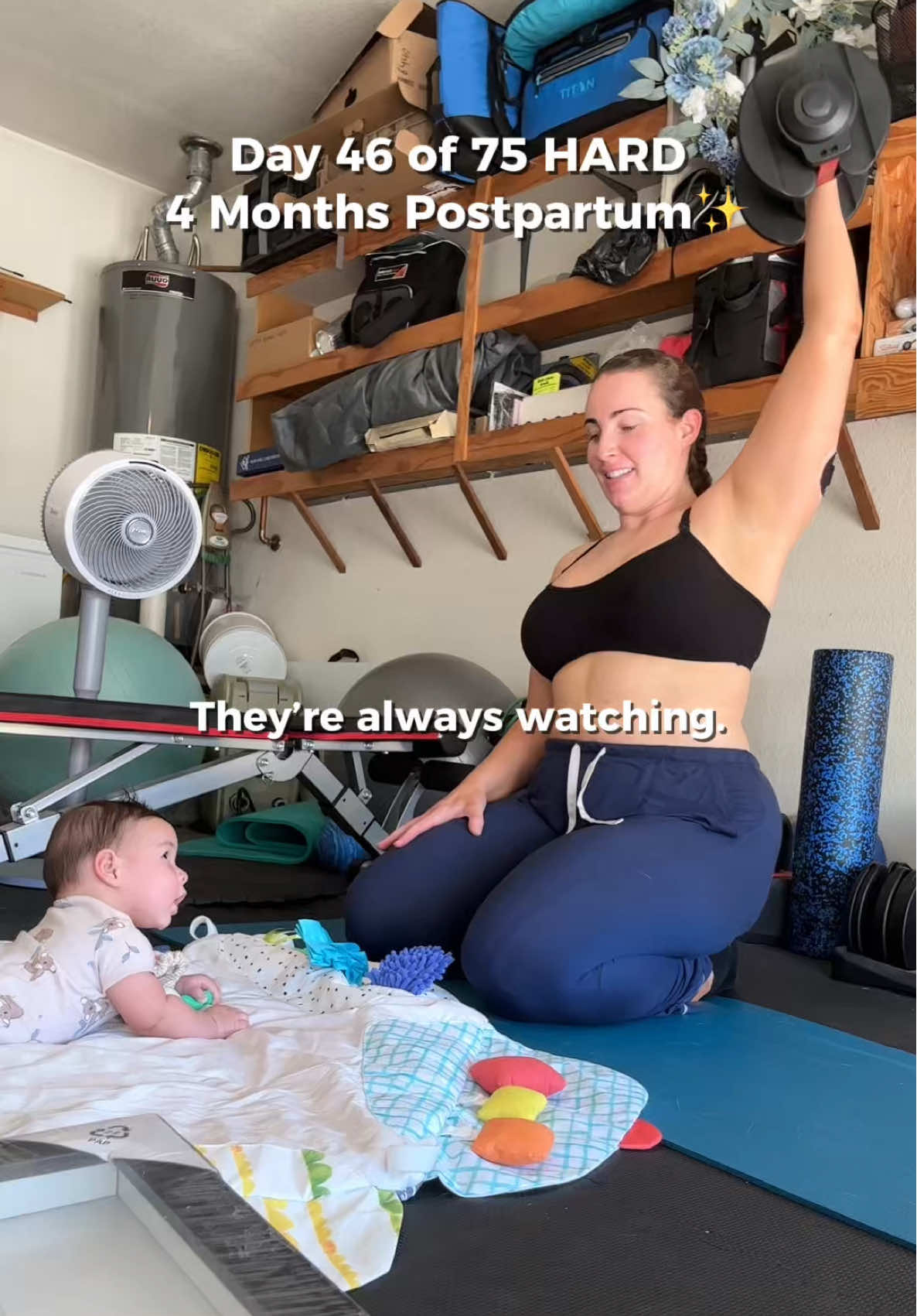 That smile 🥹 Her little curl 🥹 Start young. Be the example. They’re always watching.💛 #75hard #postpartumfitness #momfitness #postpartumfitnessjourney #75hardchallenge  #postpartumjourney #fitmomlife