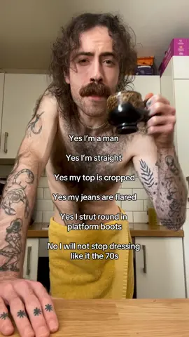 Let a man be…                                                      #70s #70sfashion #vintagefashion #OOTD #fitcheck #rockstar #moustache 
