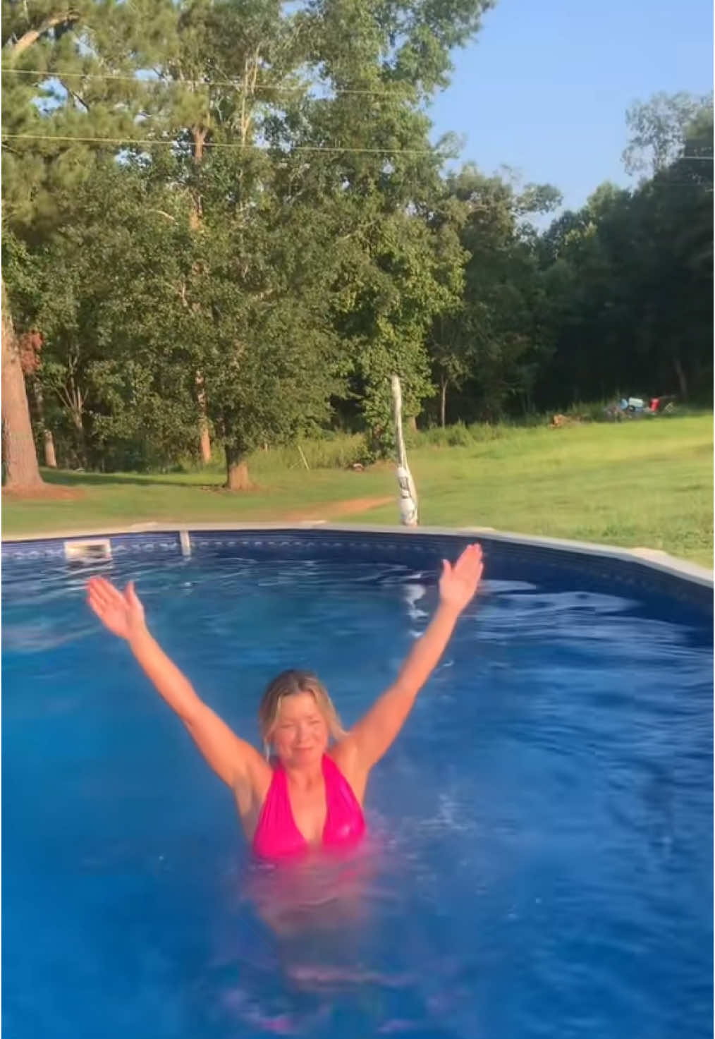 I try and then end up swimming under water. Really considering getting a swim cap, what y’all think? 🤣 #onthisday #summershenanigans #summertime #funny #fyp