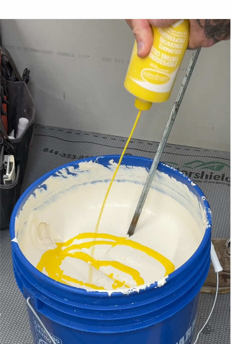 Trying out the New Bosch Mud Mixer • Good thing it has a soft start because this thing has some serious power • It also features kickback control for if thing go wild, variable speed and a speed selection dial as well as a multi position handle. • Here I’m just mixing in some tint for a second coat @Bosch Power Tools 