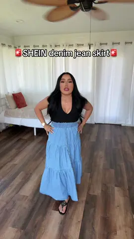 Denim jean alert from Shien! 🚨🚨🚨 Perfect skirt for this summer ☀️  @SHEIN @SHEINUS  #SHEINtrends #ad  Code+Link down below ⬇️  Code- 3JN4K Product ID- 28879887