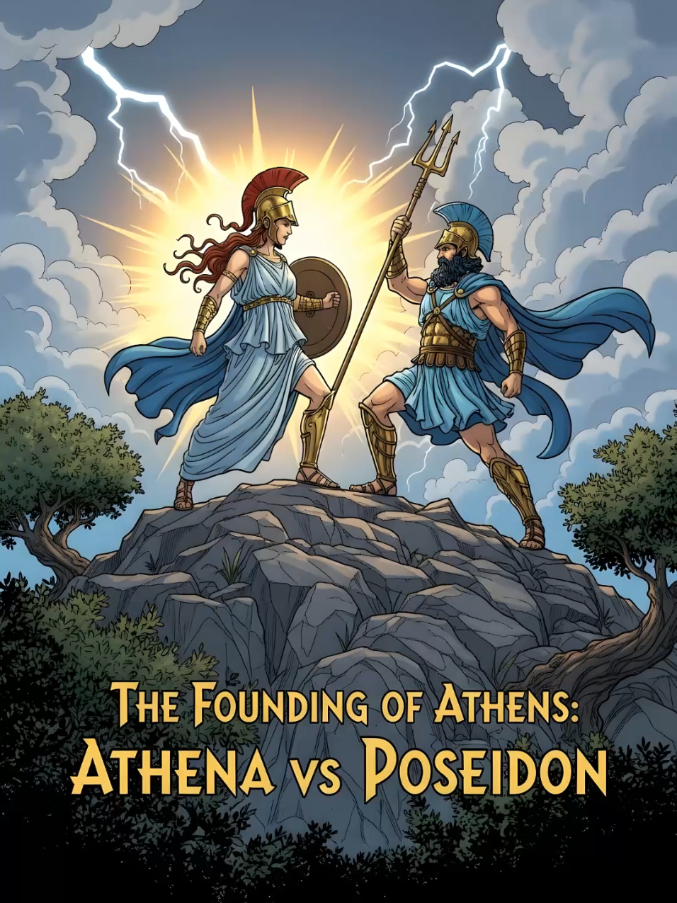 The Battle for Athens: Athena vs Poseidon Two mighty gods clashed to claim a newborn city. One struck with power, the other offered wisdom. Discover how a simple olive tree shaped the future of an empire.