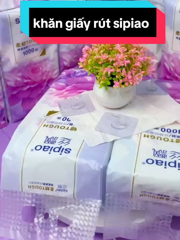 [Thùng 10 Bịch] Giấy Ăn Rút Treo Tường SIPIAO Hoa Mẫu Đơn Tím, Khăn Giấy Ăn 4 Lớp, Tặng Kèm Móc Treo, Bịch/1000 Tờ#nhungnguyengiadung🎀  #khangiayrut  #khangiaytreotuong  #
