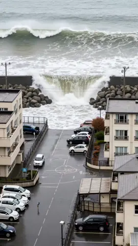 自然的力量有多强？看AI生成的巨浪冲击城市画面！#giant  #waves  #ai  #nature  #power 
