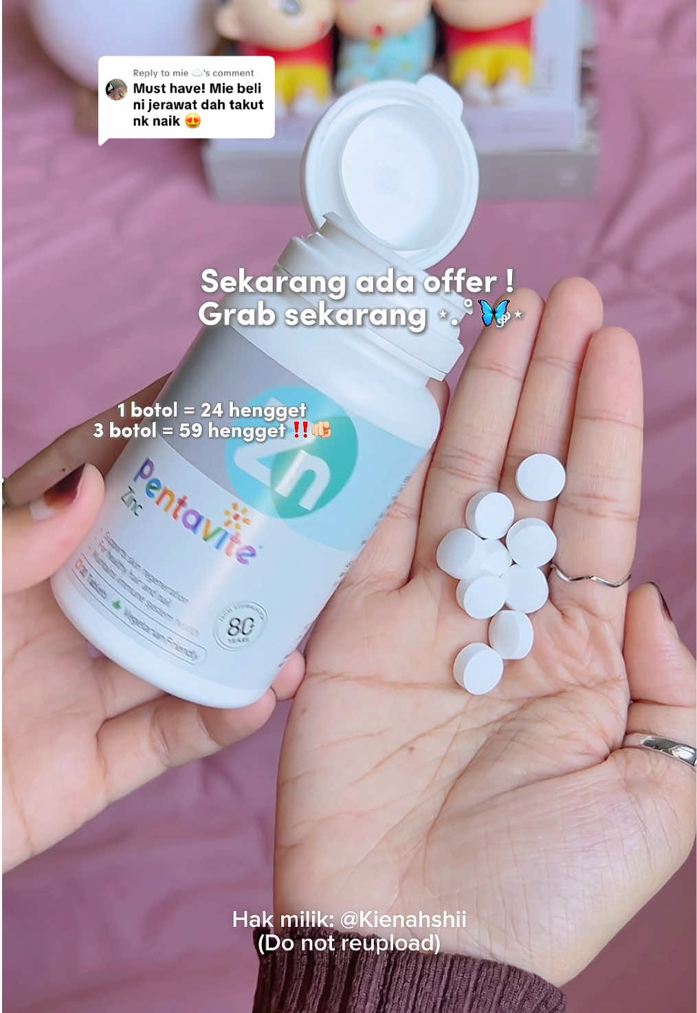 Replying to @mie ☁️ Bila kita dah jaga dari dalam, insha Allah jerawat makin surut ya. Yang penting konsisten ✅🤲🏻 #pentavitezinc #pentavite #supplements #supplementuntukjerawat 