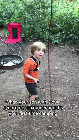 For those of you wondering about tips for camping for the first time with your son or daughter who has Down syndrome, we bought this tether harness off of Amazon, and it worked great at helping our son to not take off without us knowing. Our was, definitely one of those kids who would notice when everyone wasn't looking and then takeoff- this was a lifesaver. this harness keeps it low on their back, so it doesn't hurt your child. Its a good way to transition into camping and help them learn to stay around the campsite. #downsyndrome #SpecialNeedsSupport