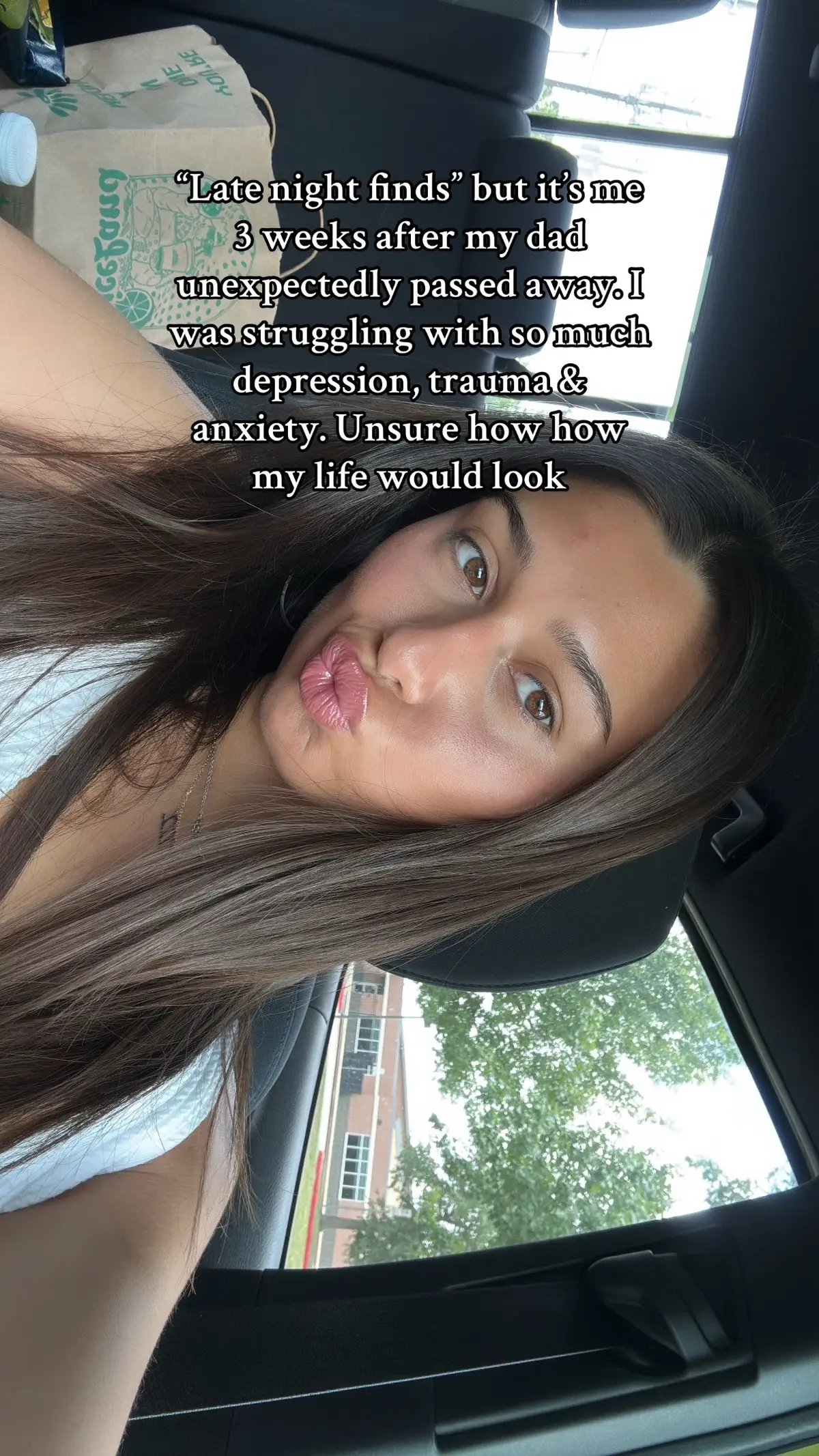 I remember taking this picture and crying in the restroom right after bc I couldn’t recognize myself. I felt so lost in my life after he passed. After nearly a year later I and just now figuring out my life.My dad’s passing has taught me so much. I wouldn’t say my grief has gotten better  but I have just learned how to manage it. I still have days where I wake up from my sleep crying, hoping it’s a dream. Grief is hard, but time helps ❤️‍🩹#grief #greifjourney #parentloss 