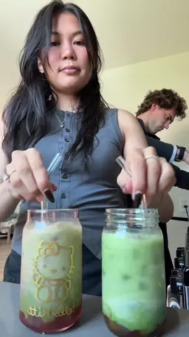 he asks me to make a matcha every day lol #strawberrymatcha #matcha @nami matcha 