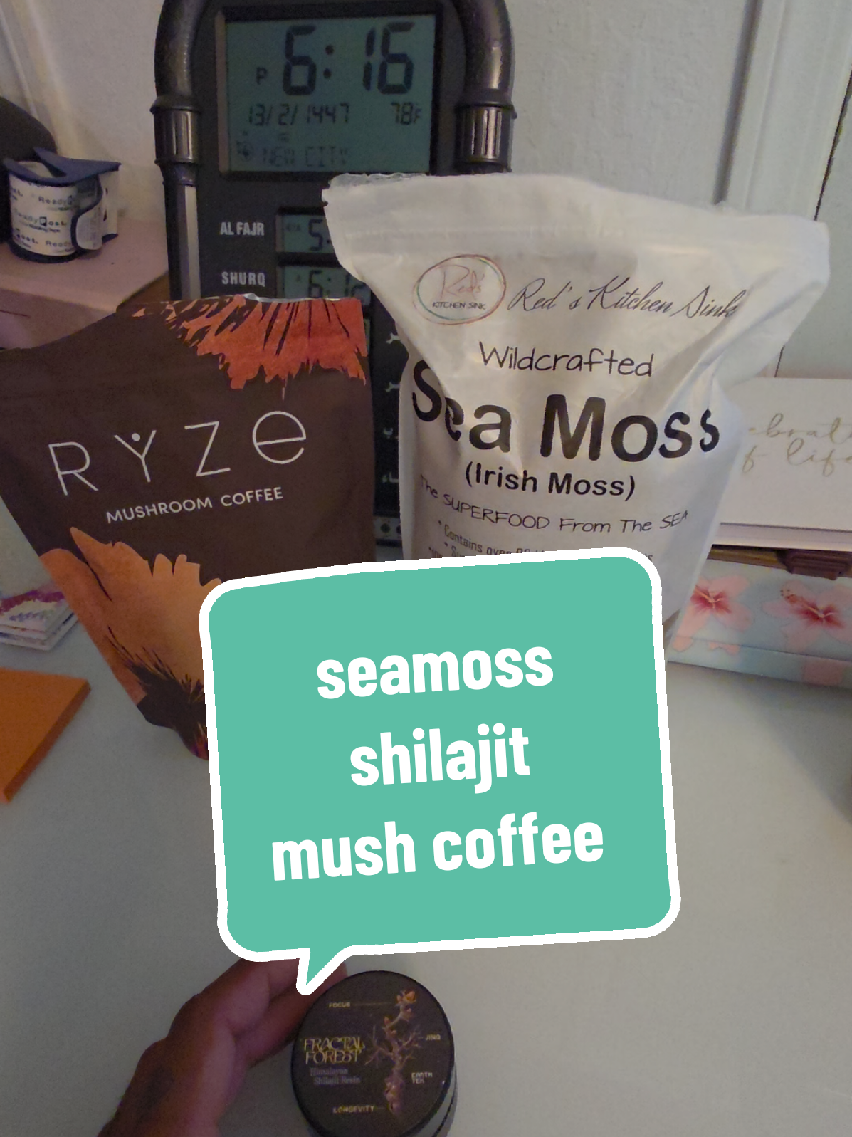 SHILAJIT-FRACTAL FOREST MUSHROOM COFFEE-RYZE SEAMOSS-REDS KITCHEN SINK stay healthy my brothers and sisters, this is my health stack, been on the coffee for 2 years on the shilajit for 8 months and just got on the seamoss last week. this keeps me energized and health. @ryzesuperfoods  @Red's Kitchen Sink  @fractalforest.co  #healt#healthy #healthy#health#health#fractalforest#redskitchen#redskitchensinkseamoss #healthstack #biohack #biohacking #biohackingsecrets #strong #muscle #food #supplements #olebrandselect #thehawaiianmuslim #subhanallah #alhumdulillah #allahuakbar #shahada #muslim #muslimtiktok #happy #kauaihawaii #laillahaillallahmuhammadurrasoolullah #kauai #quran #sunnah #kauaiaswhy #chiefofwar 