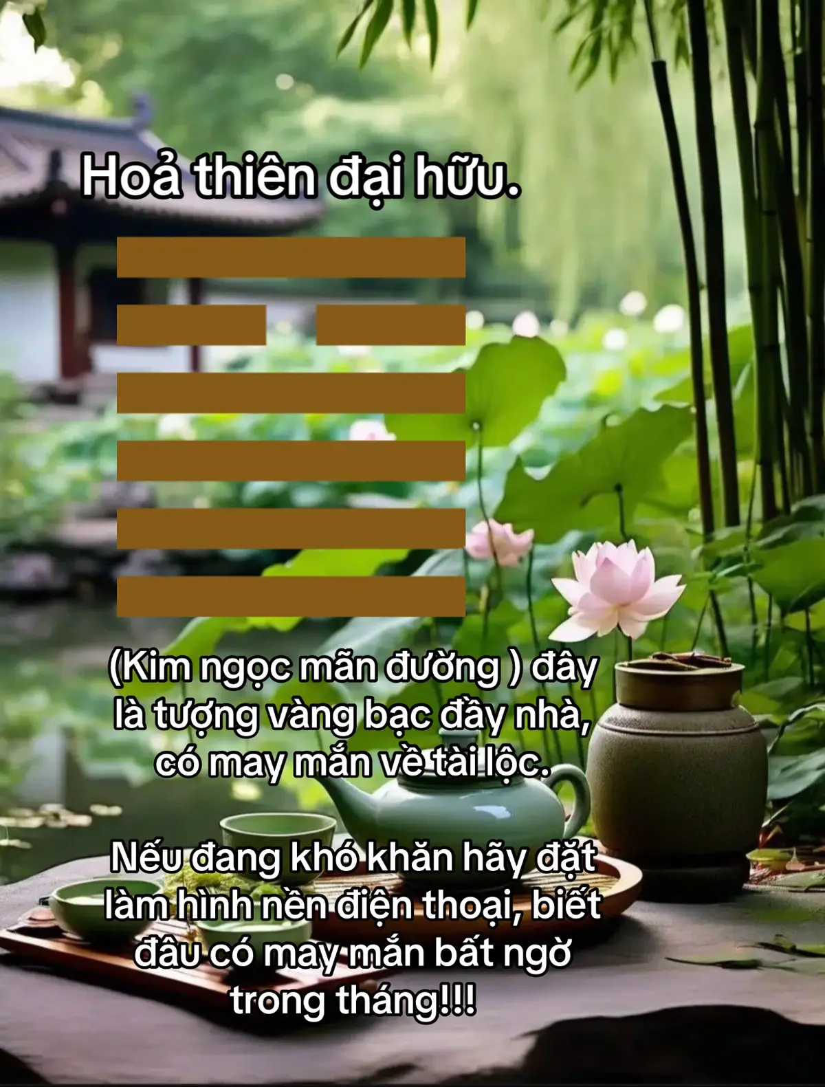 Hoả thiên đại hữu - quẻ số 14 . Mang hàm nghĩa giàu có , no đủ , vàng bạc đầy sân.