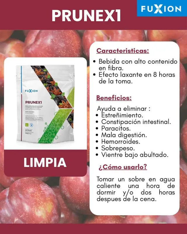 Contribuye aún adecuado tránsito intestinal Limpiesa profunda del colon y la Desintoxicación del organismo, además es un aliado para personas estreñidas...!!!!  Quieres saber más escribime!!!! 👇#saludableyrico  #fuxionproductosnaturales  #fuxion#prunex1fuxion  💙💙💙