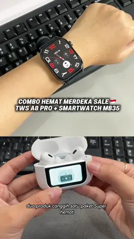 2 produk canggih, 1 harga hemat‼️ TWS A8 PRO + Smartwatch MB35 🔥🔥 #promoguncang88 #minibest #paketcombo #rekomendasi #fyp  