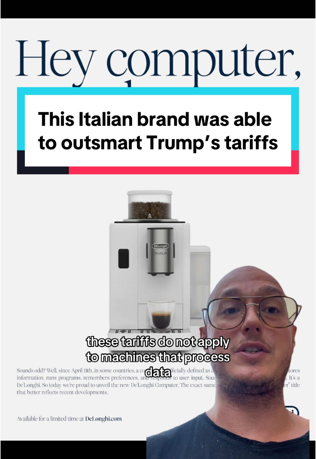 Italians are famous for being famous and witty (and pasta lovers but that’s a whole other story), and this @delonghiofficial campaign is here to prove it, by turning their coffee machines into computers. #tariff #tariffs #ustariffs #trump #donaldtrump #coffee #coffeemachine #trumptariffs #trumptariff #delonghi #delonghicoffeemachine 