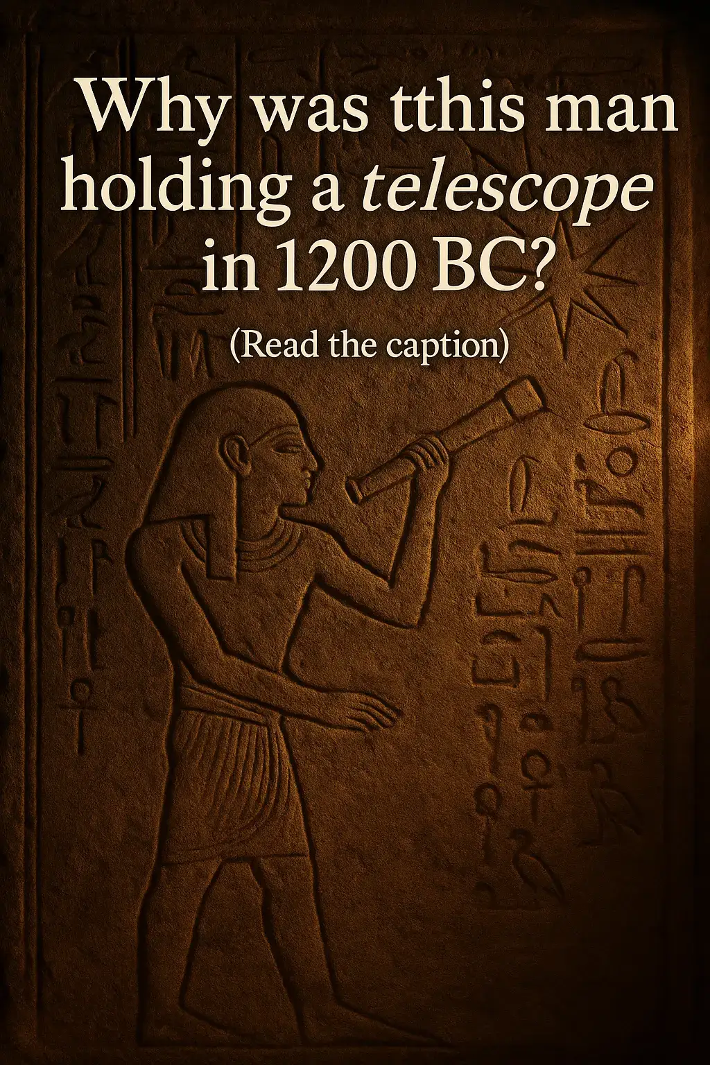 The Stargazer of Saqqara Deep in a sealed chamber near Saqqara, Egypt, a wall carving has puzzled archaeologists. It shows a man holding an object no one could explain — until an astronomer pointed out its shape: A telescope. But here’s the problem… Telescopes weren’t invented until the 1600s. So how did an ancient artisan carve one… 2,800 years earlier? #AncientMystery #TelescopeInEgypt #LostTechnology #ForbiddenHistory #OutOfPlaceArtifact #crypticchronicles5 #AncientAstronomy 