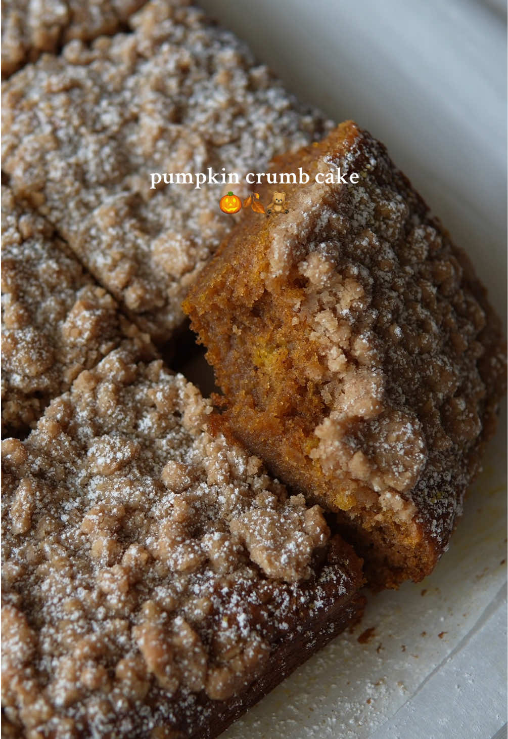 This super soft pumpkin crumb cake is putting me in a cozy fall mood 🍂🎃🧸  #baketok #bakingtiktok #bakingtok #BakeWithMe #bakingtherapy #aestheticbaking #fallbaking #pumpkinspice #falldesserts #pumpkinrecipes 