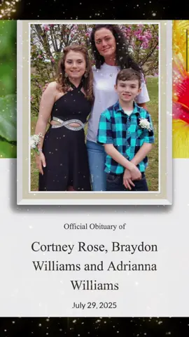 The obituaries for Cortney Rose, Adrianna Williams, and Braydon Williams have been posted. 😢  It was up a few days ago but was just their photo and a music. Now, there is a beautifully written obituary for the three of them. 🕊️  Read it here- https://www.johnsonwilliamsfuneralhome.com/obituary/CortneyRoseBraydonWilliamsand-AdriannaWilliams?fbclid=IwQ0xDSwMB9hxleHRuA2FlbQIxMQABHofgvlio9irXWyWleeh1pdBVsMa1bKoOkrzGZeeM7S2DkPt-eAZ6yxGlL3iG_aem_akTID8Yk4-waf_sXtEHt5w #florida #viral #usa #unitedstates #fyp #viral #tennessee #popular #teamwork #share #like #comment #follow #news #murder #obituaries @UNITED STATES OF AMERICA @burt staggs @Derk Brown @thenewrealstlnews @VOP News Stl @elliottdavistv @True Crime | Abby Blabby @JustInTheNickOfCrime @Chicago Police Department @aragonbandstl 