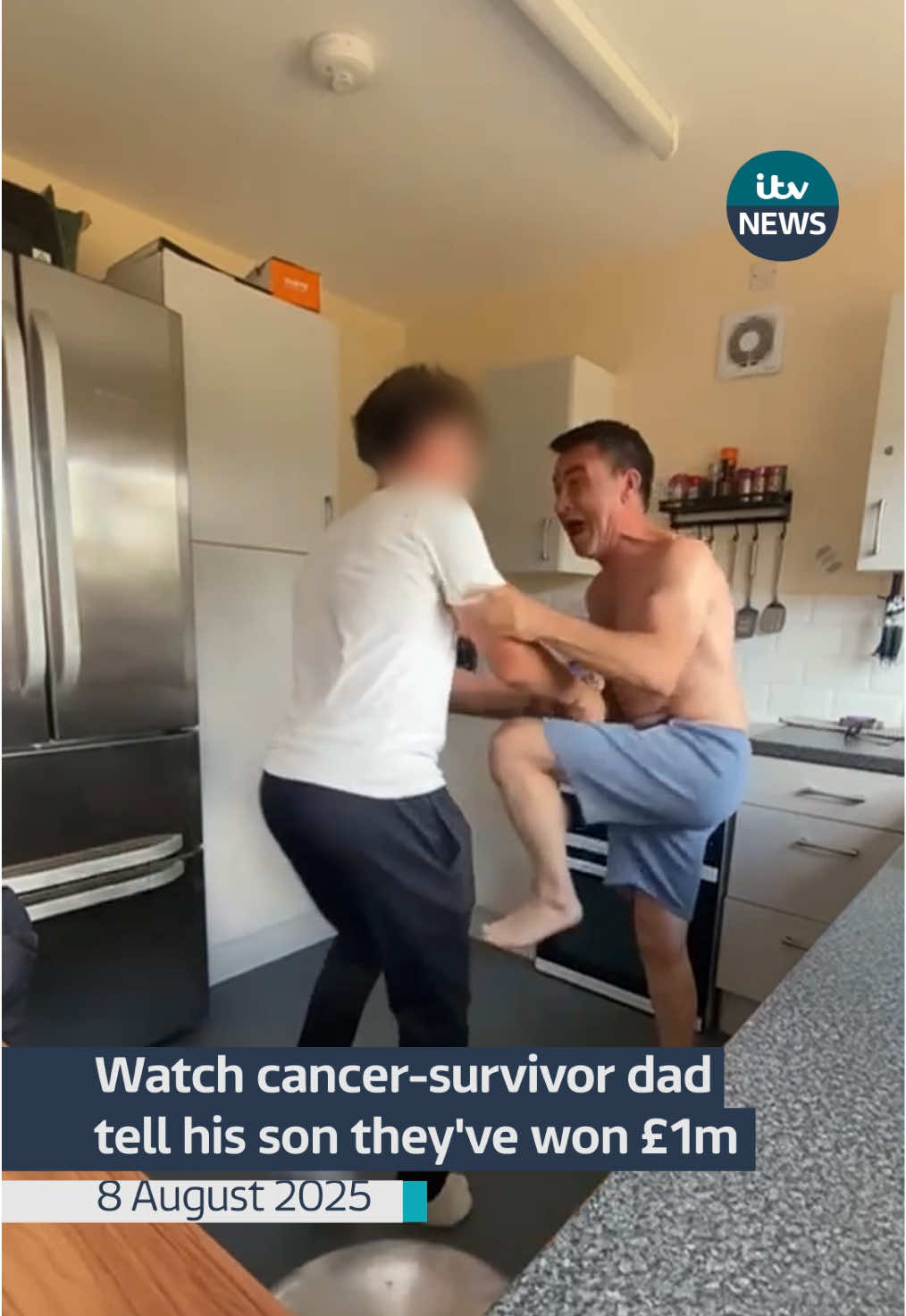 This is the moment a single dad who was treated for bowel cancer told his teenage son they’d won £1m on the lottery.  Paul Harvey from Norfolk bought a £5 ticket with a free Lucky Dip for the National Lottery draw in July.  He’s planning to use the cash to treat his two children to their first holiday abroad together.  #itvnews #lottery #parents #happymoment 