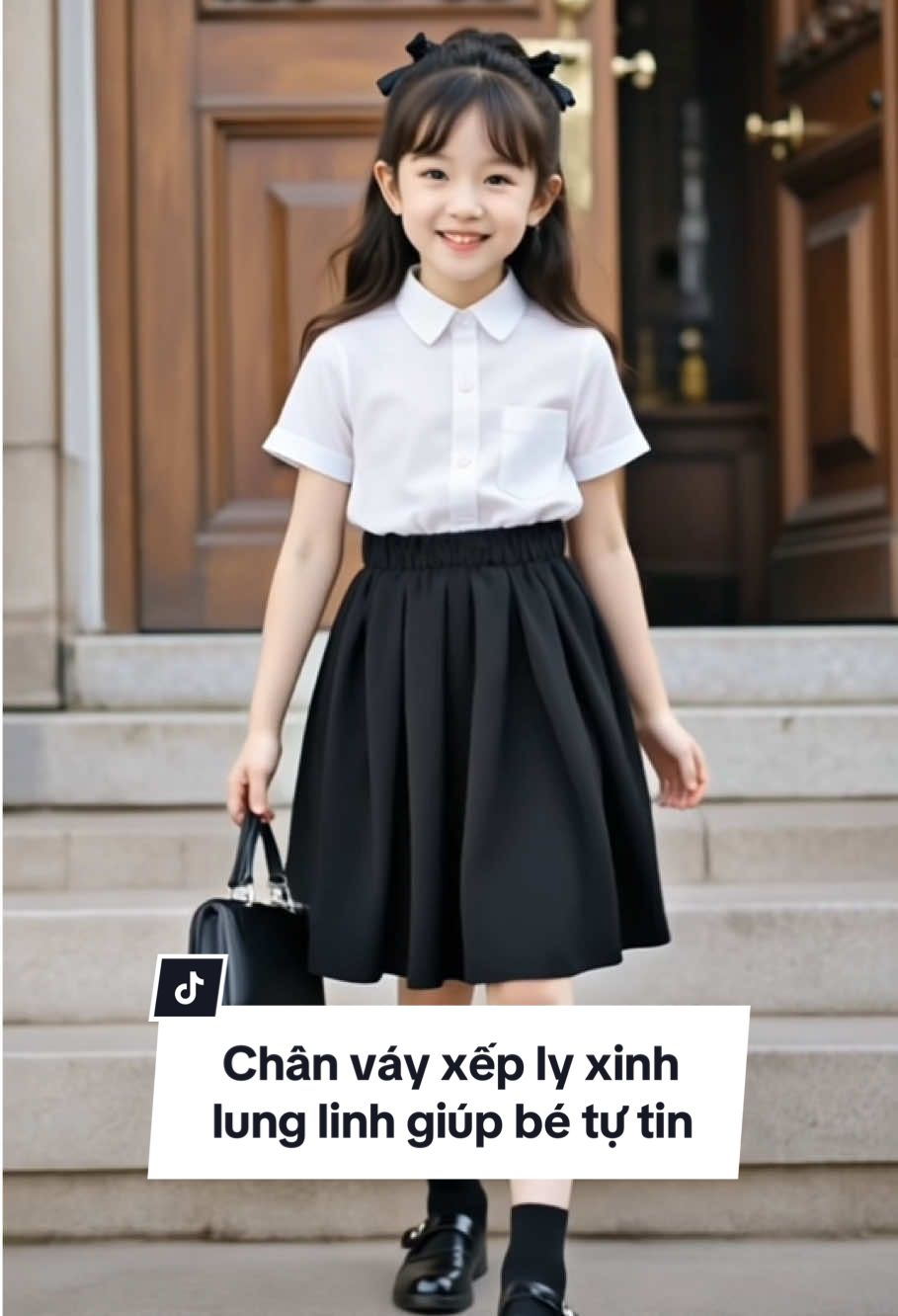 Chân váy đen xếp ly mặc đi học gọn gàng, đi chơi cũng xinh mà chỉ nhẹ nhàng 95 cành yêu thương #embedangyeu #embe #thoitrangtreem #baby #congchua #viral 