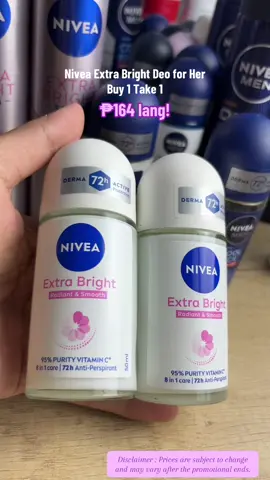 Nivea Extra Bright Deo buy 1 take 1 #niveadeodorantrollon #buy1take1 #forwomen #niveaextrabright #fyp #niveaph #niveaproducts 