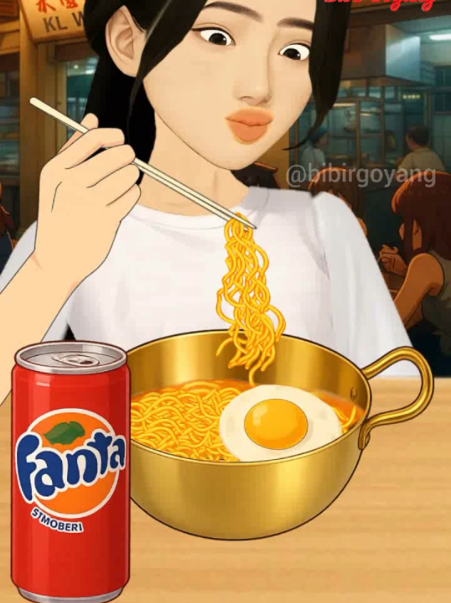 ASMR Mukbang | Hot Noodle Soup with Egg & Fanta = Comfort in a Bowl #mukbang #asmr #animation #fyp 