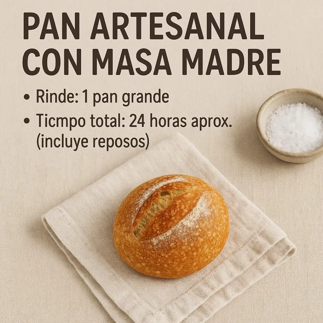 🥖 Pan Artesanal con Masa Madre 🔹 Rinde: 1 pan grande 🔹 Tiempo total: 24 horas aprox. (incluye reposos) 🔹 Nivel: Intermedio ⸻ 🌾 Ingredientes: 	•	500 g harina de trigo panadera (puedes usar 100 g de integral si deseas) 	•	350 g agua (70% hidratación) 	•	100 g masa madre activa (alimentada y burbujeante) 	•	10 g sal ⸻ ⏱ Proceso paso a paso: 1. Autólisis (opcional pero recomendado) 	•	Mezcla la harina con 320 g de agua (reserva 30 g). 	•	Deja reposar tapado durante 1 hora. 2. Incorporar la masa madre 	•	Añade la masa madre y mezcla hasta integrar completamente. 3. Agregar la sal 	•	Disuélvela en los 30 g de agua restantes y mézclala con la masa. Amasa unos minutos. ⸻ ⚠️ Ojo con la temperatura en climas cálidos (como Puerto Rico) 💡 Si estás en un clima muy caluroso, como en Puerto Rico, la fermentación se acelera mucho. Consejo: Después de incorporar la sal, puedes poner la masa en la nevera y hacer los primeros 3 pliegues fríos (cada 30-45 min). Esto ayuda a controlar la fermentación y evitar que la masa se sobrefermente o se debilite muy rápido. Luego puedes continuar el reposo final a temperatura ambiente o seguir en frío. ⸻ 4. Fermentación en bloque (4-5 h a temperatura ambiente o controlada) 	•	Haz 3 a 4 pliegues (stretch & folds) cada 30-45 minutos. 	•	Deja reposar hasta que la masa crezca un 50-75%. 5. Preformado y formado 	•	Vuelca la masa sobre la mesa, forma una bola y deja reposar 20 min. 	•	Dale forma final (bola o batard) y colócala en un banneton o recipiente con tela enharinada. 6. Fermentación en frío 	•	Refrigera la masa tapada durante 12-18 horas. 7. Horneado 	•	Precalienta el horno a 250 °C (482 °F) con una olla de hierro o bandeja adentro. 	•	Pasa la masa al horno, hazle un corte (greña). 	•	Hornea tapado 20 min y destapado otros 20-25 min hasta que esté bien dorado. ⸻ 🧊 ¿No quieres fermentar en frío? Puedes dejarlo fermentar a temperatura ambiente 1.5 – 2 horas y luego hornear directamente. ⸻ 💡 Tips extra: 	•	Puedes añadir semillas, nueces o aceitunas al segundo pliegue. 	•	No cortes el pan caliente, espera al menos 1 hora. 	•	El control del tiempo y temperatura es clave para un pan exitoso. #MasaMadre #purtorico🇵🇷 #FermentaciónNatural #MasaViva #PanConAmor 