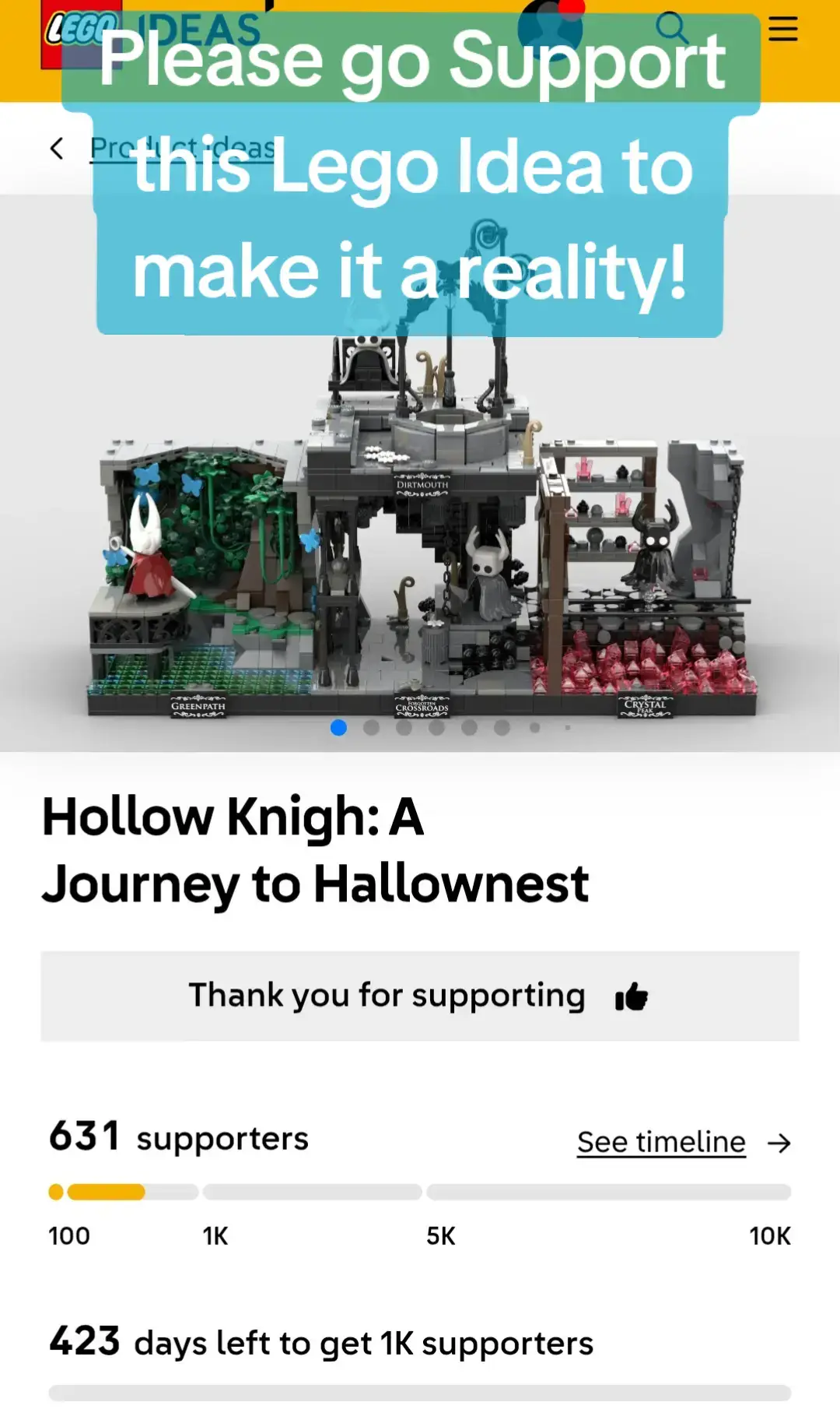 https://beta.ideas.lego.com/product-ideas/46bde8d5-e713-48f7-91a5-f48c87361617 #hollowknight #lego #legoideas #hallownest #theknight #hkghost #hornet #hollowknightghost #fyp