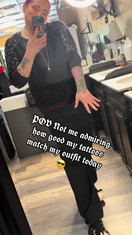 POV Not me admiring how good my tattoos match with this outfit and lace top! Today is gonna be a fun day for me. Who wants to get a new tattoo? What do you want it to match with? #fitcheck #tattooideas #tattootiktok 