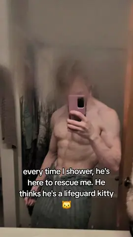 he's my recuse kitty , whether it's during a workout or when im in the shower, he's popping in to check on me. 🐱🫶 #abs #physique #fyp #kitty #catdad #viral 