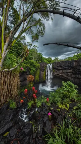 🌺🌊 Where wild blooms meet thundering falls—nature’s hidden masterpiece awaits you! 🌿✨ #waterfallwonders  #naturevibesonly  #tropicalparadise  #wildandfreenature  #flowers 
