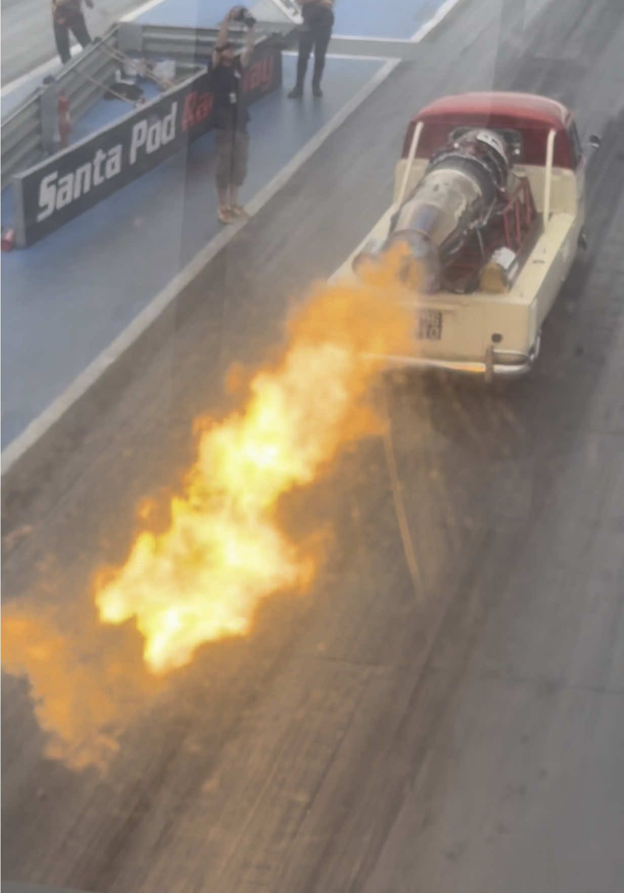 [S01E03 - Jet-Powered 1958 VW Pickup] Perry Watkins’ ‘58 VW pickup is one of the main on-track attractions at Bug Jam! It spent its early life on a farm out in the USA in Oklahoma and now has had an extensive makeover with the addition of a Rolls-Royce Viper 535 jet engine, strapped to the back! The best part is that Perry has kept the internal combustion engine in it too! He drives it from the pits to the track and when he’s finished his run, he switches back to the internal combustion motor and drives it back to the pit!  Just watch how the shockwaves of the afterburner make the whole place shake and look at that Pepsi bottle! The Race Control tower really rocks back and forth - it’s quite the ride! Without a doubt my upmost favourite place to watch a jet car from! 🎥 - Shot at Santa Pod Raceway’s Bug Jam 38 in July 2025 by Séan Bowe. @oklahoma_willy_official @santapodraceway  #StripClips #OklahomaWilly #JetBus #JetPickup #Afterburner #RollsRoyce #VW   