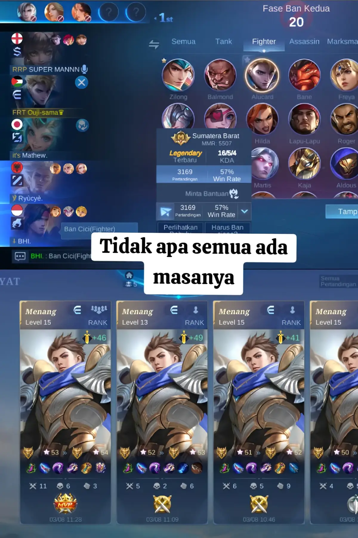 Mimin pejuang solo sekali party tu random diajak orang, jadi bagi yang mau mabar gratis yok main fun2 kita lontarkan id masing masing #xyzbca #mlbb #mobilelegend #fyp 