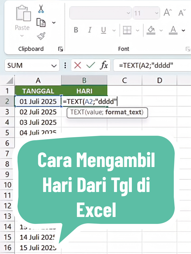 Cara Menampilkan Nama Hari dari Tanggal di Excel  #excel #tutorialexcel #tutorialexcelpemula #belajarexcel #excelindonesia #exceltips #exceltutorial 